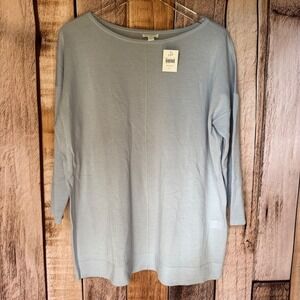 J. Jill Washable Merino Wool Sweater Rain Drop Blue Gray Size L NWT Cozy Classic